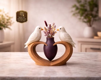 Jarrón con forma de corazón de pájaro STL, maceta decorativa romántica