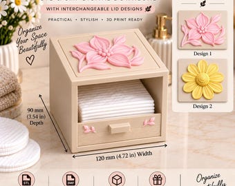 Cotton Pad Holder STL, Baby Care & Makeup Organizer, 3D Print