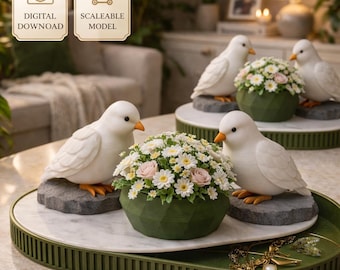 Juego de decoración con pájaros STL, bandeja para macetas con caja oculta