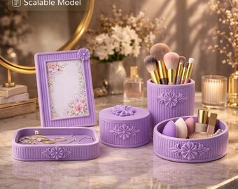 Set de 5 organizadores de tocador con diseño floral, almacenamiento de maquillaje con impresión 3D (descarga digital)
