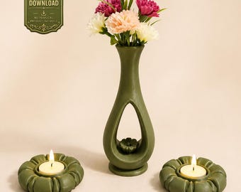 Juego de jarrón decorativo y portavelas STL / Decoración del hogar