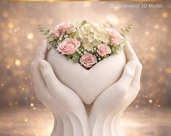 Heart planter hands STL, romantic flower pot