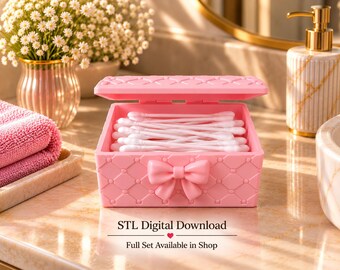 Cotton Swab Holder STL – Q Tip Storage Box with Lid, Bathroom Organizer