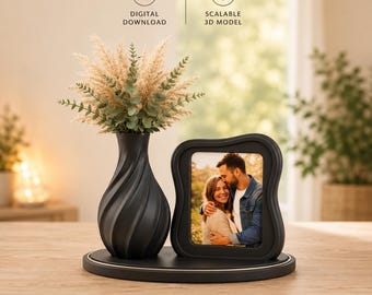 Marco de fotos con jarrón STL: decoración escalable e imprimible en 3D