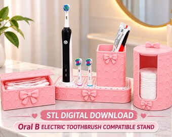Bathroom Organizer Set STL – Electric Toothbrush Holder, Cotton Pad & Q Tip Storage