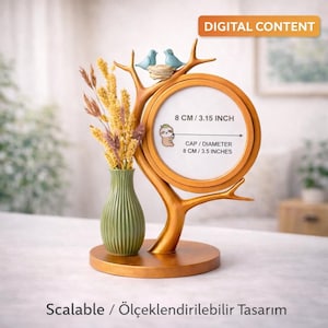 Baum Fotorahmen mit Vase STL - 8 cm Rundständer, 3D Print File