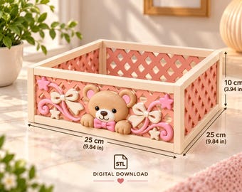 Decorative Storage Basket STL – Nursery Organizer Box with Teddy Bear Design