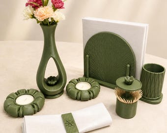 Decoración para mesa de comedor, jarrón, servilletero y portavelas STL