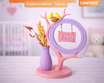 Placa de árbol personalizada STL: jarrón con impresión 3D, decoración de nido de pájaro (descarga digital)