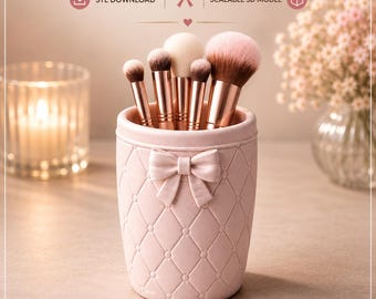 Portabrochas de maquillaje acolchado, archivo STL, detalle de lazo, organizador de tocador con impresión 3D (descarga digital)
