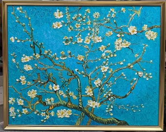 Hand-Painted Blooming Almond Branches Oil Painting - Van Gogh Reproduction, Handmade Canvas Home Decor