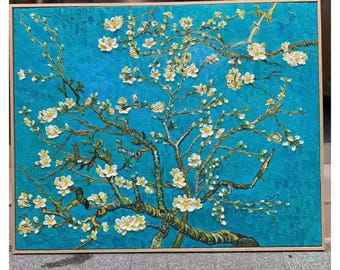 Hand-Painted Blooming Almond Branches Oil Painting - Van Gogh Reproduction, Handmade Canvas Home Decor