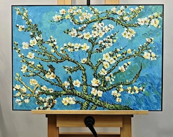 Hand-Painted Blooming Almond Branches Oil Painting - Van Gogh Reproduction, Handmade Canvas Home Decor