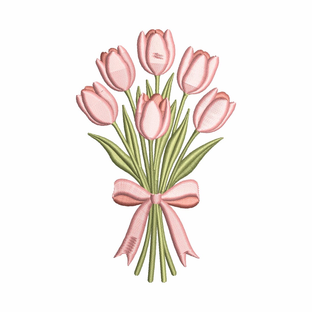 Pink Tulip Bouquet Bow Floral Elegant Spring Flower Coquette Ribbon ...