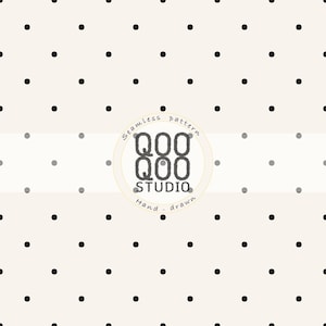 May include: Seamless pattern with black polka dots on a cream background. The design includes the text "Seamless pattern" and "Hand-drawn" with the studio name "QOO STUDIO" in a circular logo.
