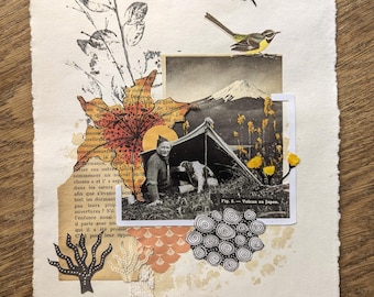 Vintage Camper Adventure Collage - Wanderlust Travel Journal Decor - Paper Flowers, French Ephemera - The Dreamt Horizon Wall Art