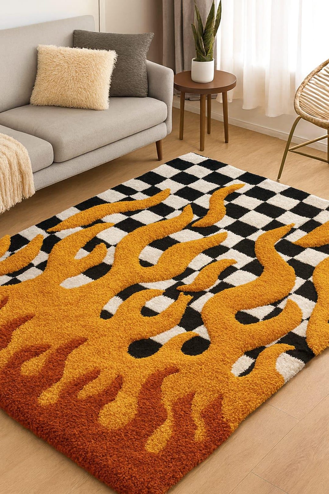 Handmade Flame Checkered Wool Rug, Modern Decor - Etsy