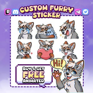 Pegatina de Telegram personalizada de Furry, emoji de Discord, arte antropológico, emoticonos YCH