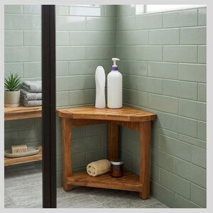 Teak Shower Bench for Inside Shower, 100% Grade A Solid Teak Stool with Storage Shelf, Waterproof Non-Slip Wooden Bath Spa Chair