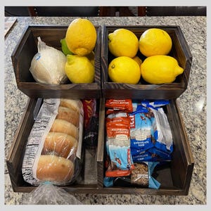 Acacia Wood Pantry Storage Bins, Stackable Open Front Kitchen Baskets, Potato Onion Fruit Bread Organizer, Rustic Pantry Storage