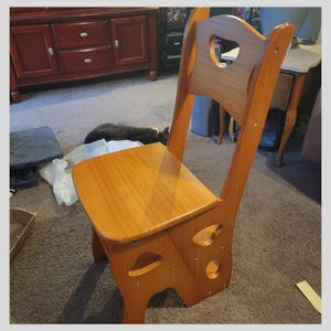 Wooden Folding Library Ladder Chair, 4 Storey Step Stool, Multi Function Display & Flower Rack for Indoor Outdoor, Walnut