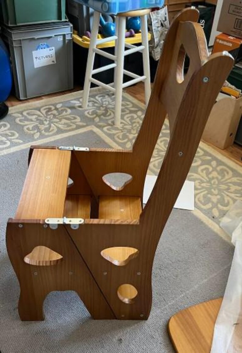 Library Ladder Chair Wooden Folding Library Ladder Chair, 4 Storey Step Stool, Multi ...