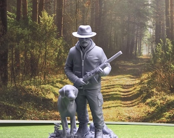 Hunter & Dog Statue – 12cm Resin 3D Printed Collectible