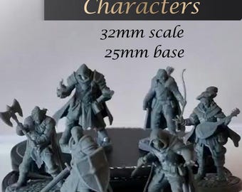 DND Player Character Set | 3D printed - resin - 32mm scale - 25mm base