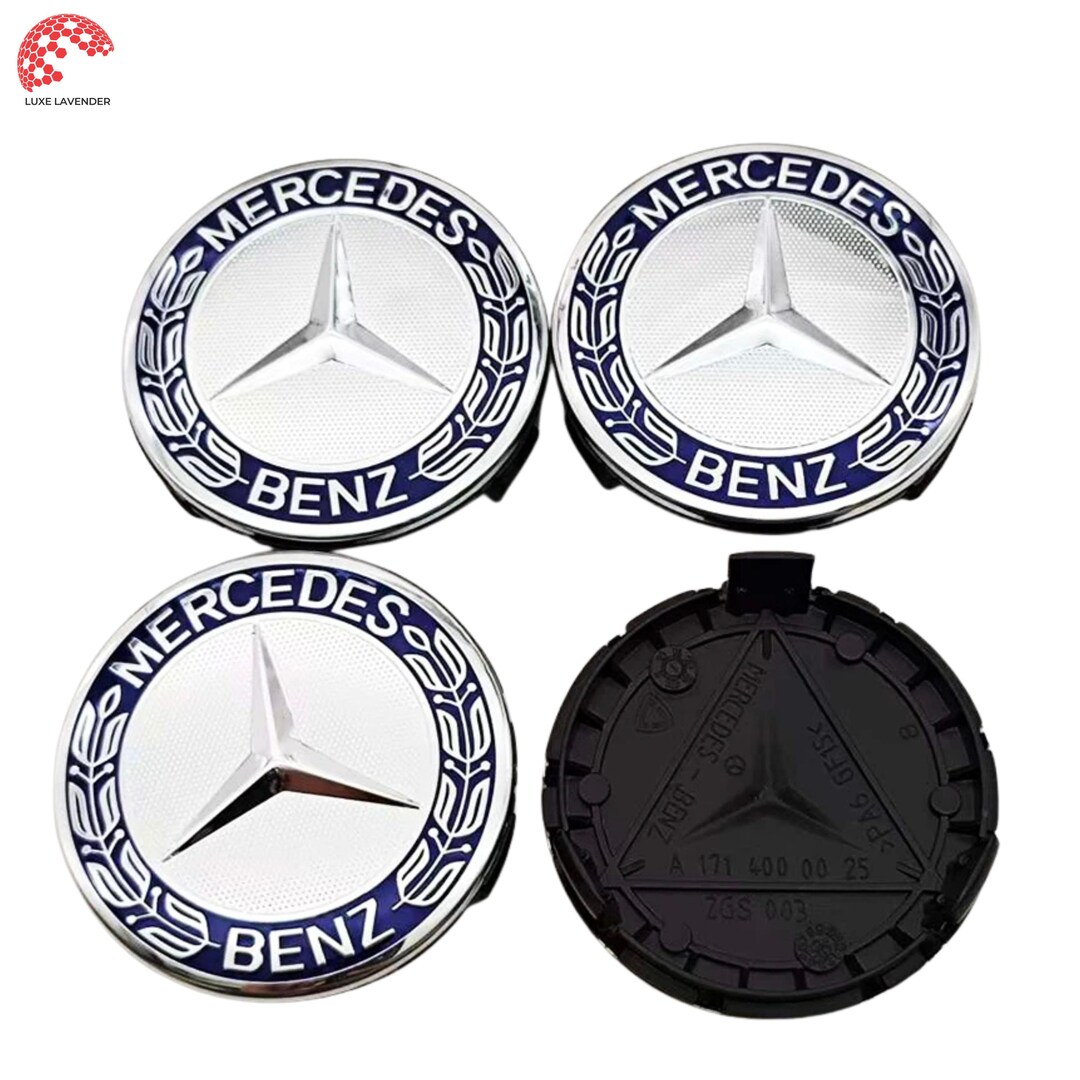 Mercedes Benz Wheel Center Caps | Blue Laurel Emblem, 75mm | Set of 4 ...