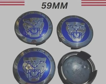Juego de 4 tapacubos azules Jaguar de 59 mm