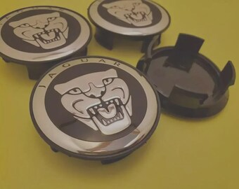 Juego de 4 tapacubos para rueda JAGUAR de 59 mm/2,32 pulgadas, color negro