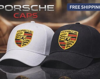 Juego de 2 gorras de béisbol ajustables Porsche – Negro/Blanco – Gorra de lujo unisex