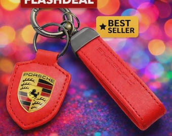 Llavero con el escudo de Porsche en cuero. Una declaración de estilo y elegancia. Rojo original.
