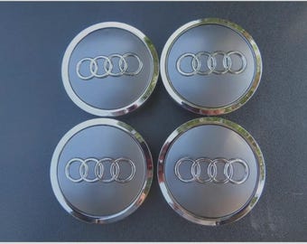 Audi Wheel Center Caps - Gray Chrome Rim, 69mm Set of 4
