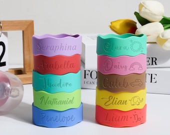 Personalized Baby Bottle Labels | Custom Silicone Bottle Bands | Engraved Name Tags for Sippy Cups & Water Bottles | Baby Shower Gift