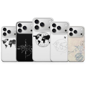 Custodia per telefono con mappa del mondo e geografia da viaggio per iPhone 17 Pro Max, 16e, 15, 14, 13 e Samsung S25 Ultra, S24 FE, A56, A16, Pixel 10 XL