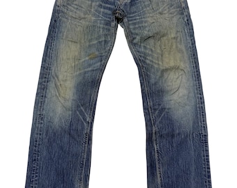 Vintage Edwin 503 Blue Trip Japan Clawmark Distressed Loose Jeans