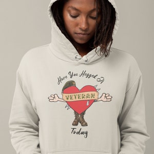 Hug A Veteran Unisex Heavy Blend™ Hooded Sweatshirt, Female Veteran Shirt, Military Shirt, Veteran Gift, Patriotic Shirt, 4th of July Shirt