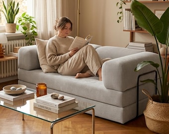 NESTO Corduroy Velvet Modular Sofa Bed – Lego Comfort, Chill Mode On – Soft, Washable, Pet-Friendly, Convertible Couch for Modern Living
