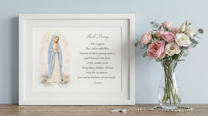 Hail Mary Prayer Printable | Catholic Wall Art | Ave Maria Prayer Print ...