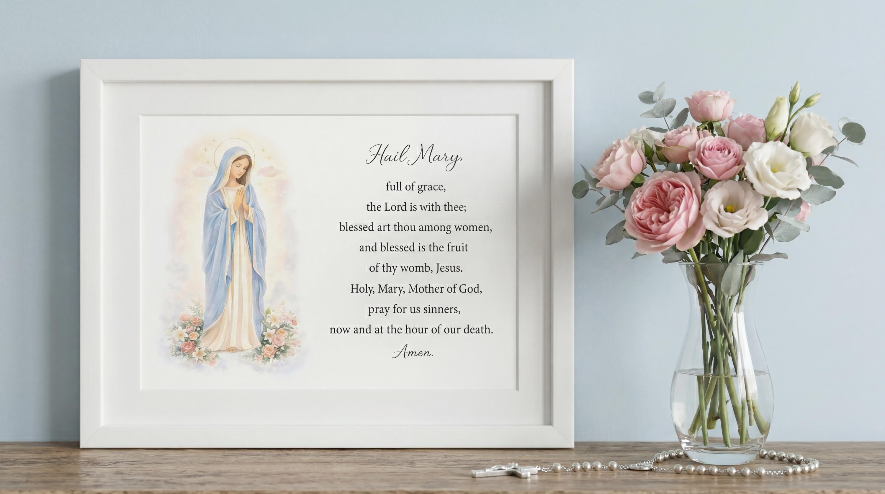 Hail Mary Prayer Printable | Catholic Wall Art | Ave Maria Prayer Print ...