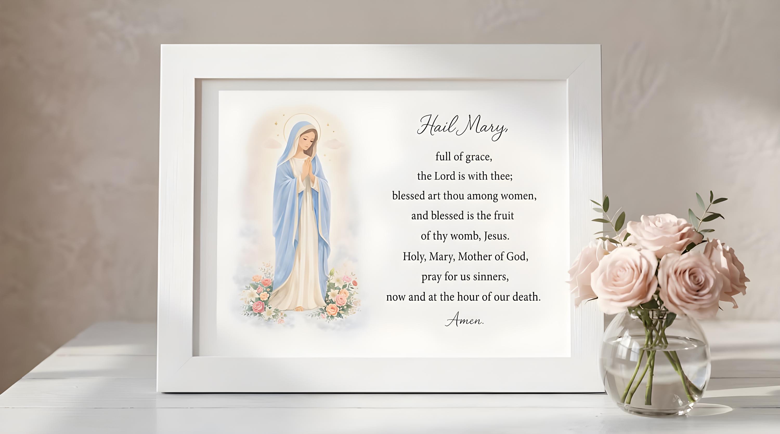 Hail Mary Framed Prayer | Catholic Wall Art | Ave Maria Prayer | Marian ...
