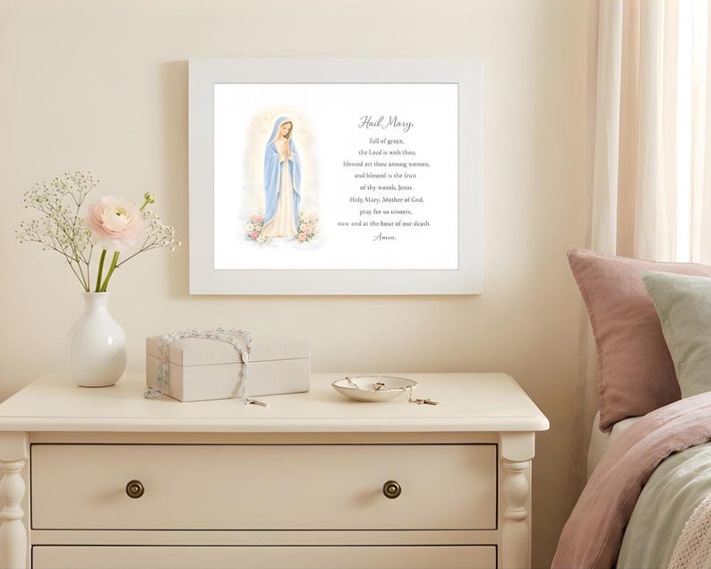 Hail Mary Prayer Printable | Catholic Wall Art | Ave Maria Prayer Print ...