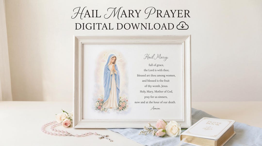 Hail Mary Prayer Printable | Catholic Wall Art | Ave Maria Prayer Print ...