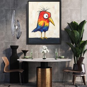 Funny Bird Wall Art, Quirky Animal Print, Colorful Abstract Oil Painting, Whimsical Nursery Decor, Bright Living Room Canvas image 11