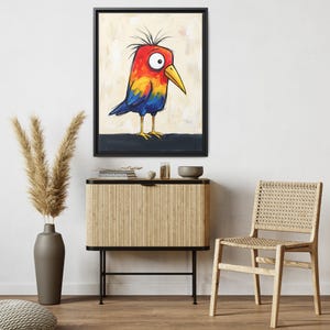 Funny Bird Wall Art, Quirky Animal Print, Colorful Abstract Oil Painting, Whimsical Nursery Decor, Bright Living Room Canvas image 12