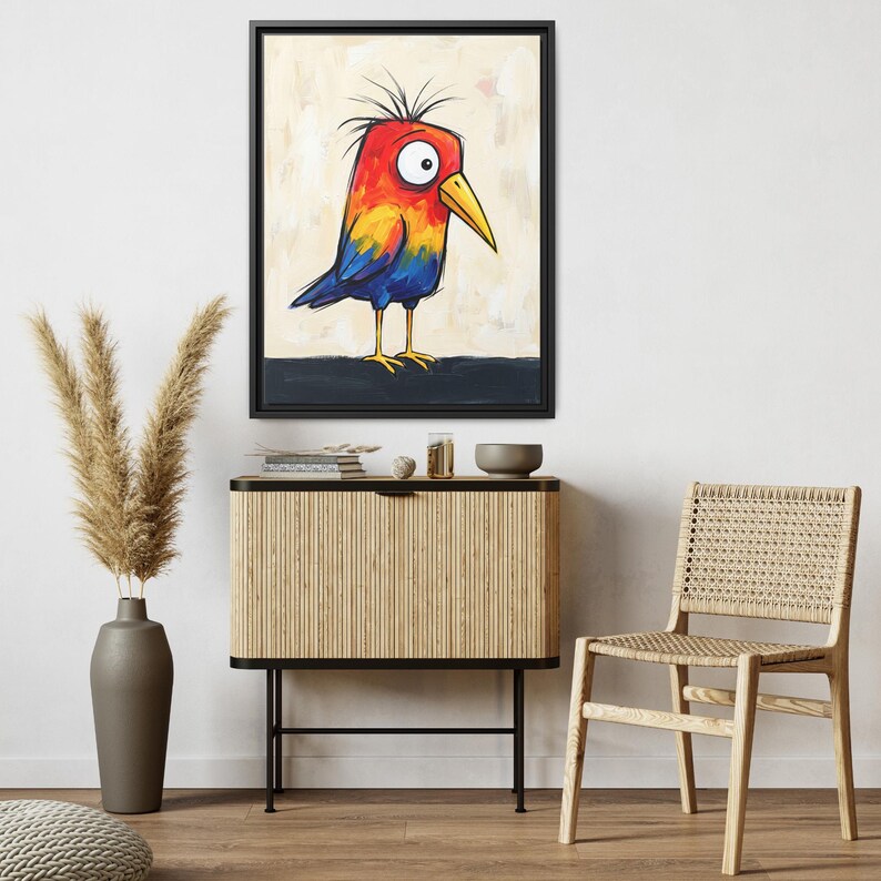 Funny Bird Wall Art, Quirky Animal Print, Colorful Abstract Oil Painting, Whimsical Nursery Decor, Bright Living Room Canvas image 12