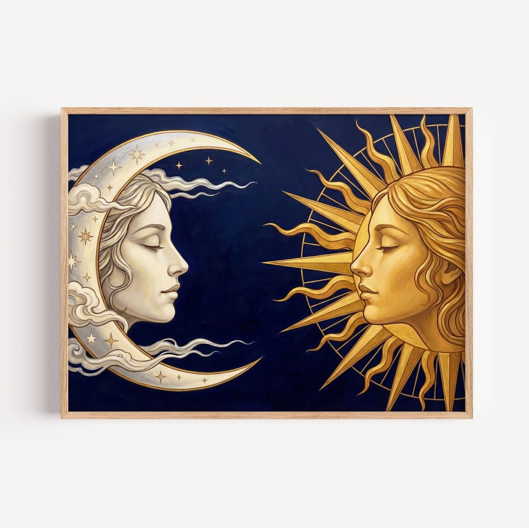 Art Nouveau Sun and Moon Wall Art, Vintage Celestial Faces Canvas Print ...