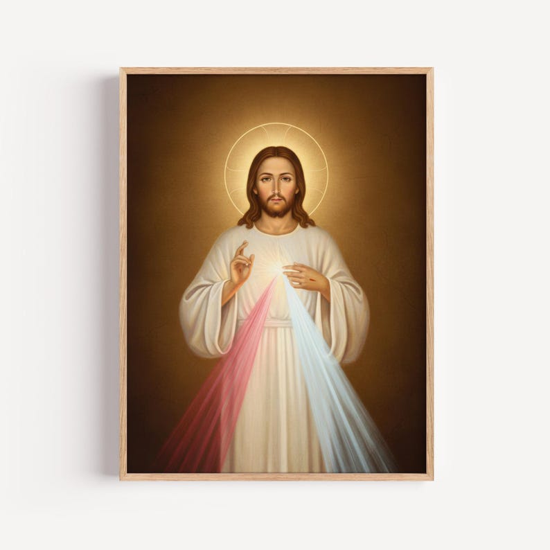 Divine Mercy Jesus Religious Icon Print, Sacred Heart Christ Portrait ...