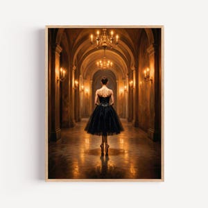 Ballerina Wand Kunst, schwarze Tutu Tanz Leinwand Druck, dramatische Kronleuchter Flur Ballett Gemälde, elegantes Ankleidezimmer Dekor
